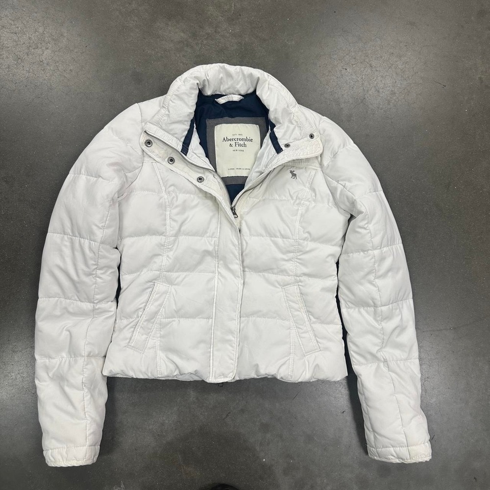 Abercrombie & Fitch white full zip puffer jacket Size Womens Lg